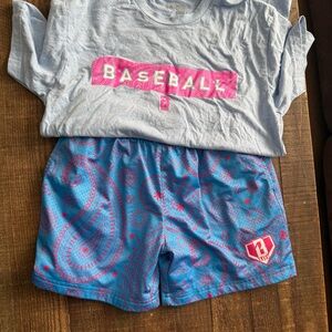 Kids Baseball Lifestyle 101 paisley shorts and tee